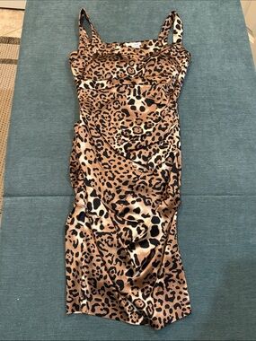 Vintage Cache Leopard  Print Satin fitted dress